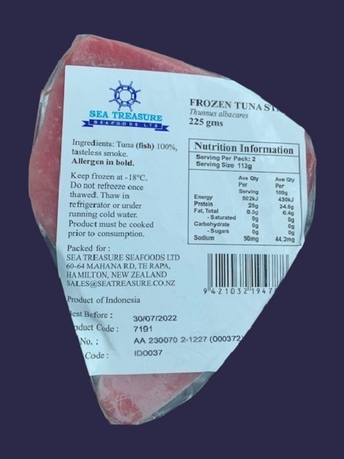 Raw Tuna Steak IVP Skinned & Boned - 23 x 225 gram